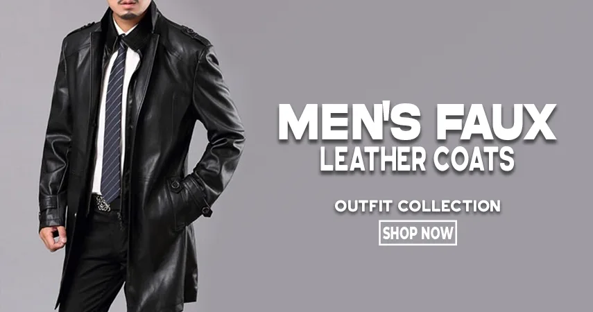 mens faux leather trench coat