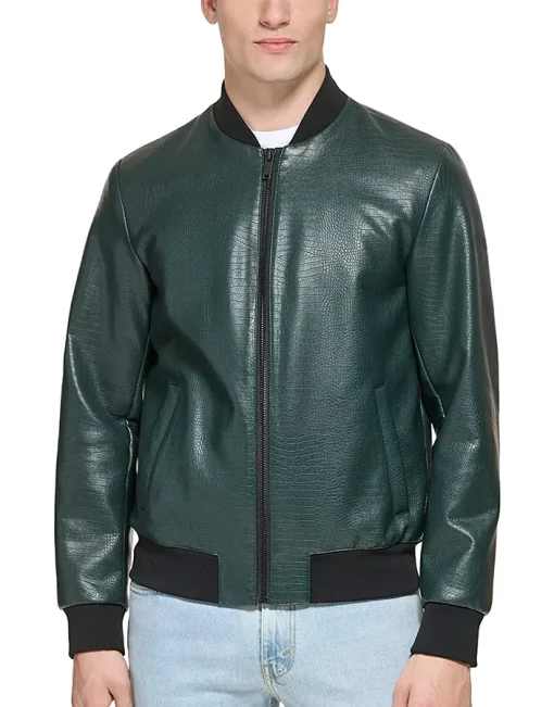 mens-faux-leather-dark-green-varsity-bomber-jacket