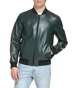 mens-faux-leather-dark-green-varsity-bomber-jacket