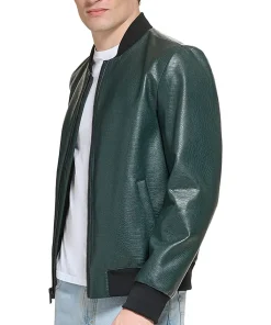 mens-faux-leather-dark-green-varsity-bomber-jacket