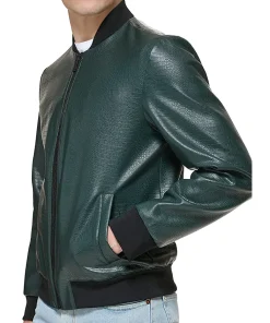 mens-faux-leather-dark-green-varsity-bomber-jacket