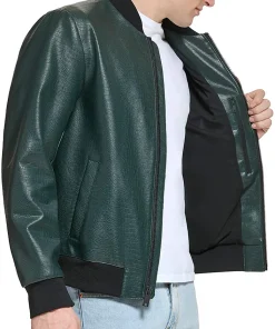 mens-faux-leather-dark-green-varsity-bomber-jacket