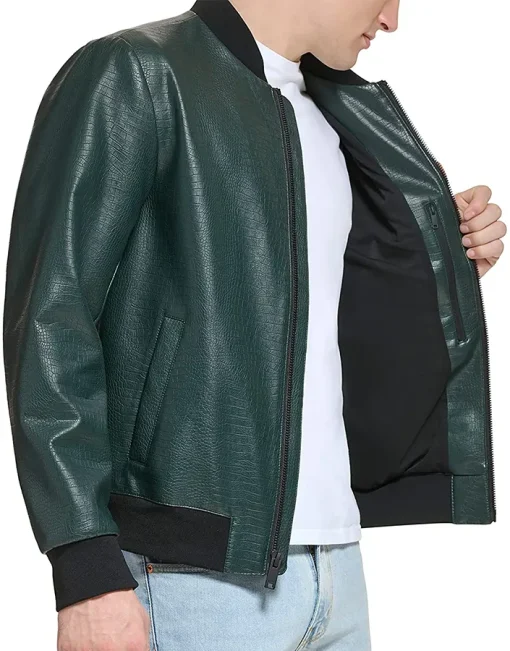 mens-faux-leather-dark-green-varsity-bomber-jacket