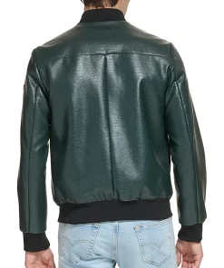 mens-faux-leather-dark-green-varsity-bomber-jacket