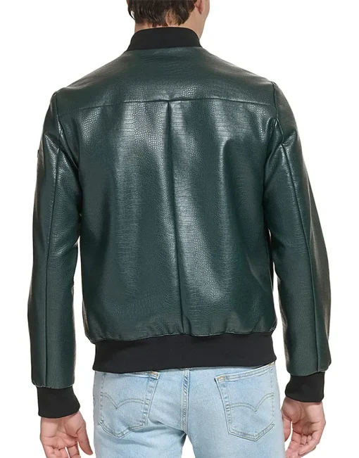 mens-faux-leather-dark-green-varsity-bomber-jacket