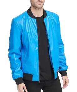 mens-faux-leather-electric-blue-bomber-jacket