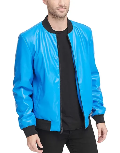 mens-faux-leather-electric-blue-bomber-jacket