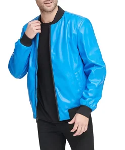 mens-faux-leather-electric-blue-bomber-jacket