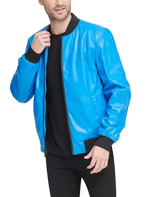 mens-faux-leather-electric-blue-bomber-jacket