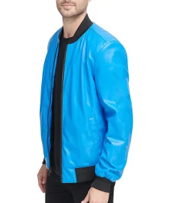 mens-faux-leather-electric-blue-bomber-jacket