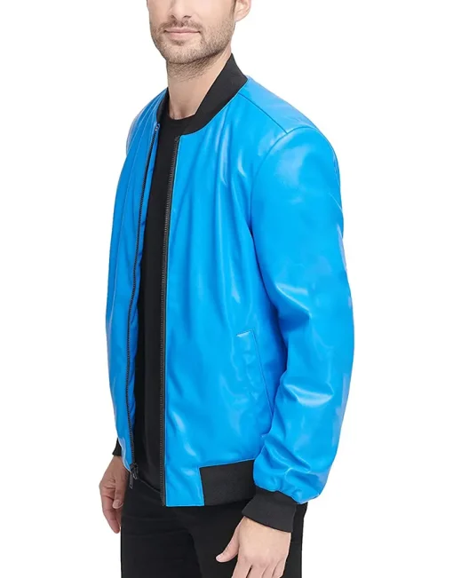 mens-faux-leather-electric-blue-bomber-jacket