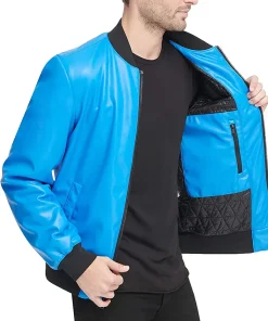 mens-faux-leather-electric-blue-bomber-jacket