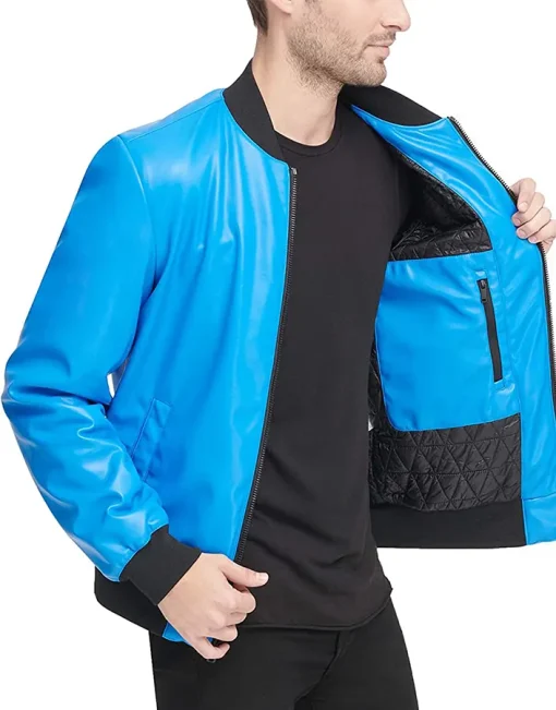 mens-faux-leather-electric-blue-bomber-jacket