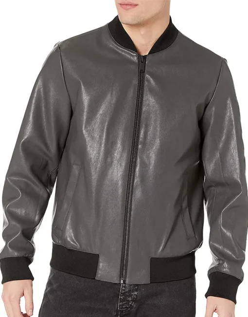 mens-faux-leather-grey-bomber-jacket