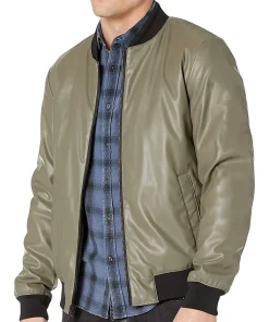 mens-faux-leather-olive-green-bomber-jacket