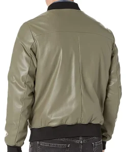 mens-faux-leather-olive-green-bomber-jacket