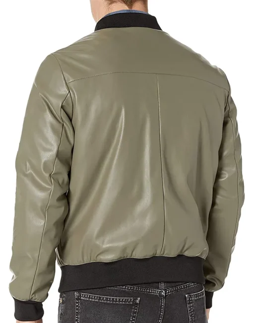 mens-faux-leather-olive-green-bomber-jacket