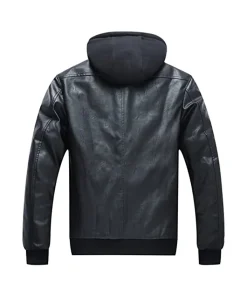 mens-full-zip-black-faux-leather-hooded-biker-jacket