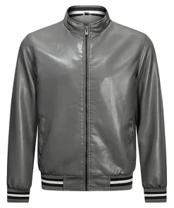 mens-gray-faux-leather-bomber-jacket