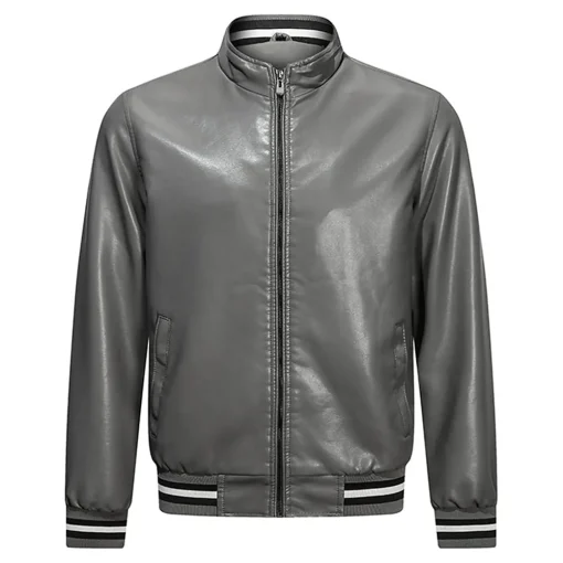 mens-gray-faux-leather-bomber-jacket