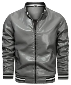 mens-gray-faux-leather-bomber-jacket