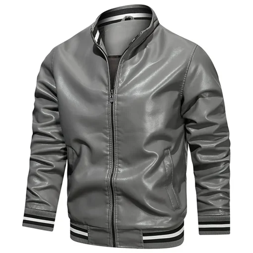 mens-gray-faux-leather-bomber-jacket