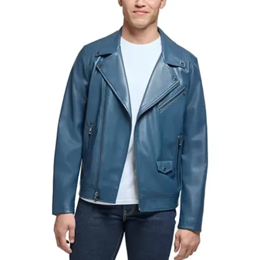 mens-lapel-collar-blue-faux-leather-motorcycle-jacket