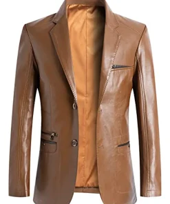 mens-notched-collar-brown-faux-leather-blazer