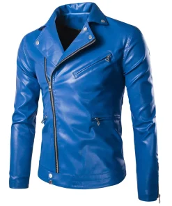 mens-side-zipper-blue-faux-leather-jacket