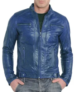 mens-slim-fit-cafe-racer-blue-faux-leather-jacket