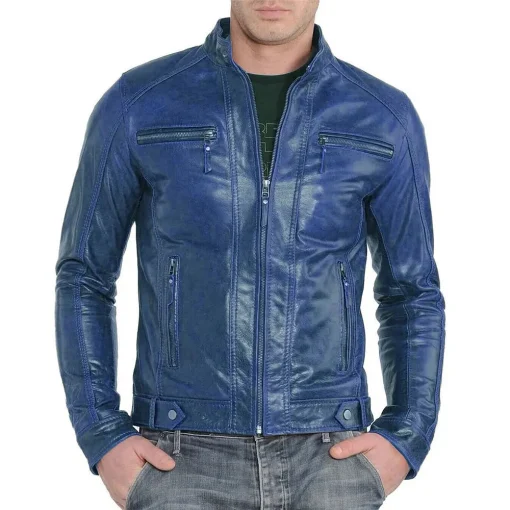 mens-slim-fit-cafe-racer-blue-faux-leather-jacket