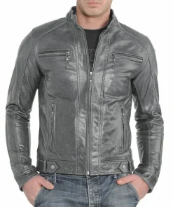 mens-slim-fit-cafe-racer-grey-faux-leather-jacket