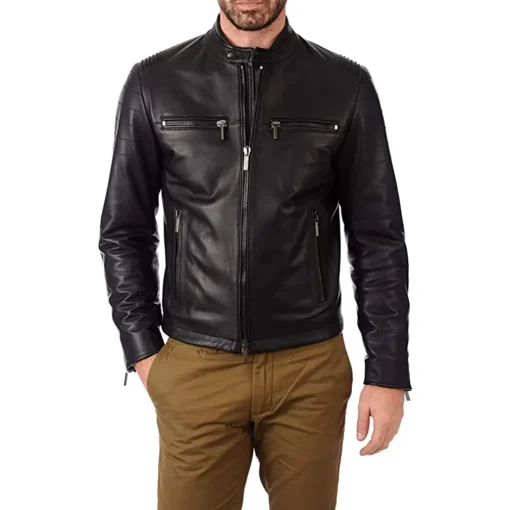 mens-snap-button-collar-black-faux-leather-moto-biker-jacket