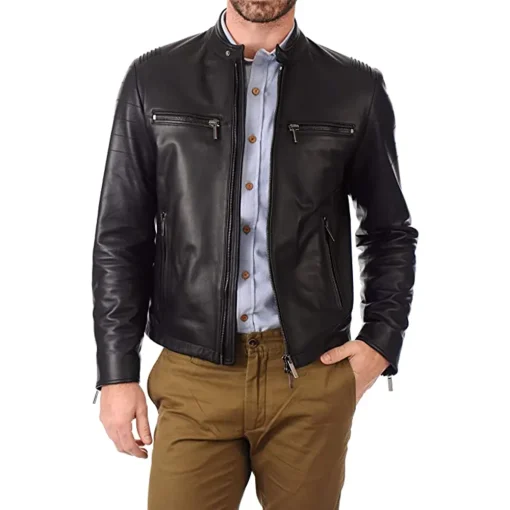 mens-snap-button-collar-black-faux-leather-moto-biker-jacket