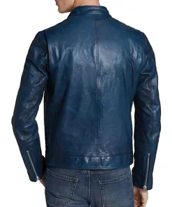 mens-snap-button-collar-blue-faux-leather-jacket