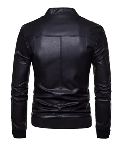 mens-stand-collar-black-faux-leather-bomber-jacket