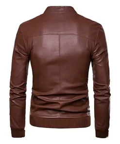 mens-stand-collar-brown-faux-leather-bomber-jacket