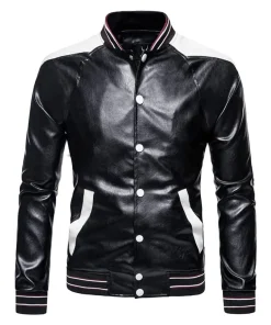 mens-stand-collar-faux-leather-black-and-white-biker-jacket