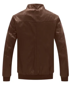 mens-stand-collar-fleece-lined-brown-faux-leather-bomber-jacket