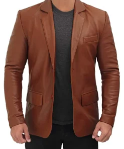 mens-tan-brown-faux-leather-blazer