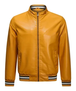 mens-yellow-faux-leather-bomber-jacket