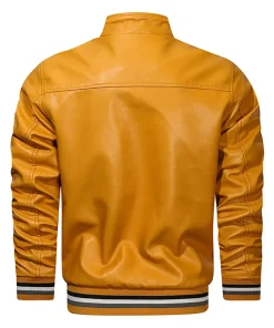 mens-yellow-faux-leather-bomber-jacket