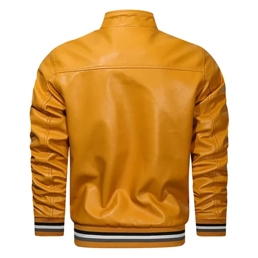 mens-yellow-faux-leather-bomber-jacket