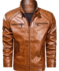 mens-zipper-pockets-brown-faux-leather-jacket