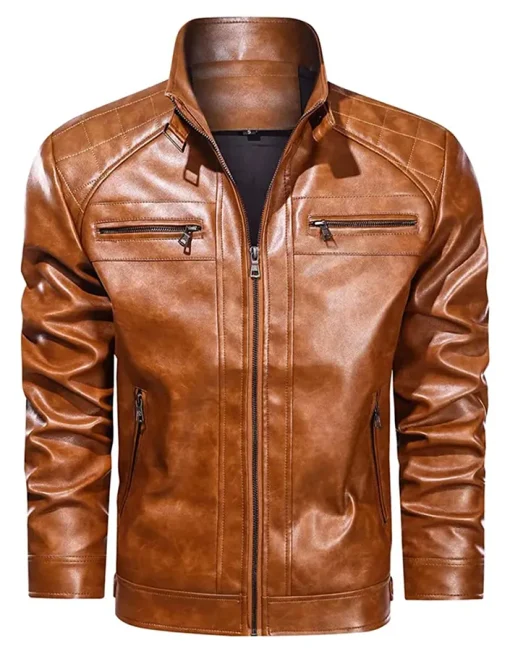 mens-zipper-pockets-brown-faux-leather-jacket