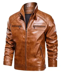 mens-zipper-pockets-brown-faux-leather-jacket