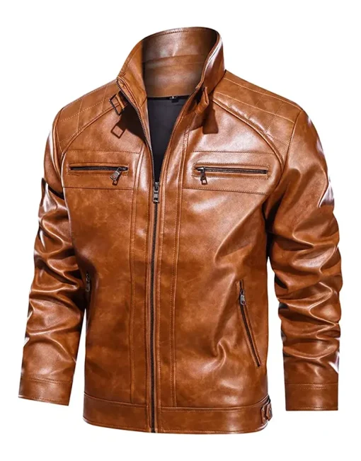 mens-zipper-pockets-brown-faux-leather-jacket