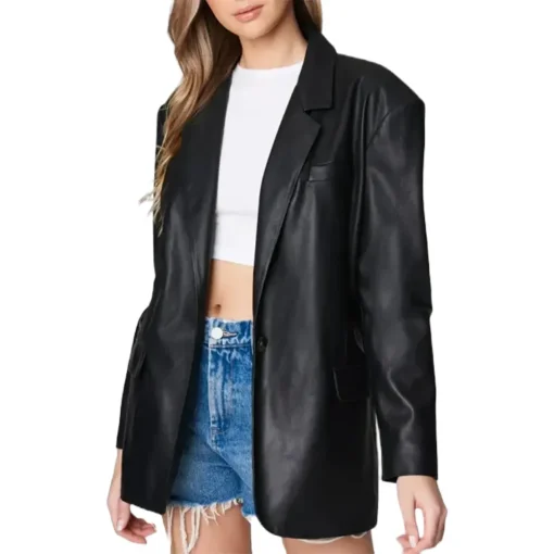 womens-oversized-black-faux-leather-blazer