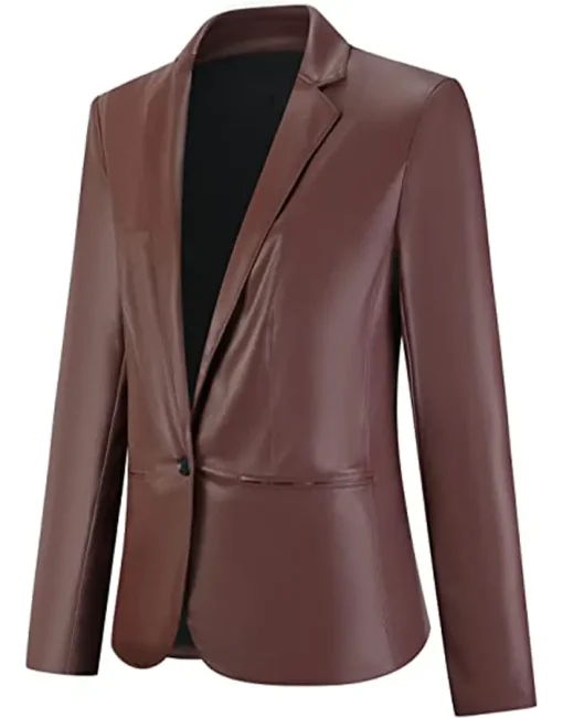 womens-brown-faux-leather-long-sleeve-blazer