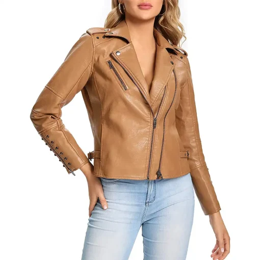 womens-brown-faux-leather-long-sleeve-jacket